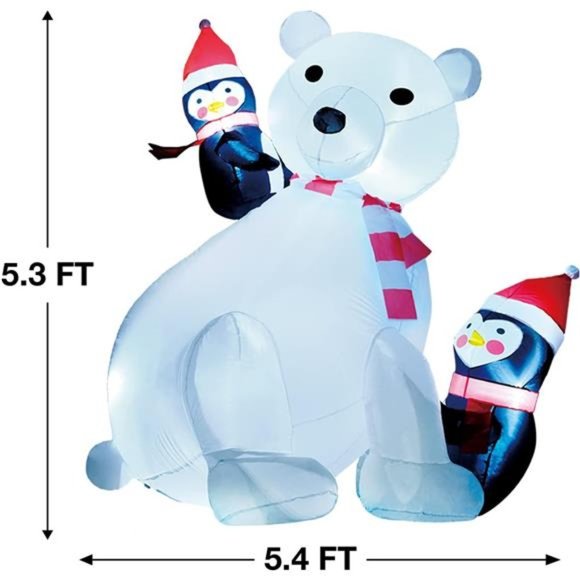 5.3 FT Inflatable Polar Bear with Penguins Build-in LED Blow up Christmas Decor - Picture 5 of 6